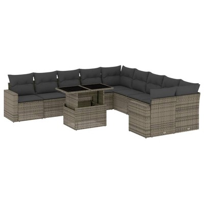 vidaXL 11 Piece Patio Sofa Set with Cushions Gray Poly Rattan