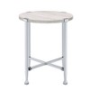 Royal Hampton End Table with X Shaped Metal Base and Round Wooden Top,Silver and Beige - 2 of 4