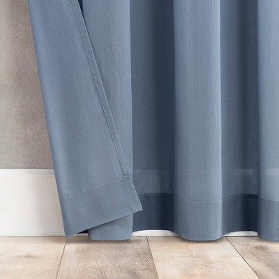 Denim Blue Cotton Sheer Rod Pocket Curtain Panel 50" x 63"