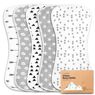 Image of 5pk Urban Baby Burp Cloths, Organic Burping Cloth for Babies, Burp Rags for Baby Girls, Boys (Grayscape)