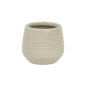 Cheungs Fairloam Round Curved Wave Lined Pattern Ceramic Pot- Small - Gray - 1 of 3