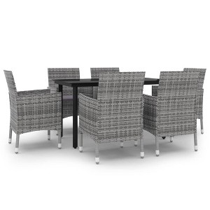 vidaXL Patio Dining Set Outdoor Table and Chair Set Poly Rattan and Glass - Gray 55.1" Table Length 6 Items - 1 of 4