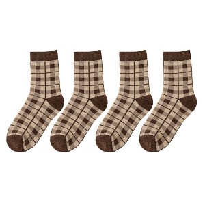 Anna-Kaci Women's 4 Pairs Knit Socks with Floral and Plaid Patterns Soft Warm Fabric and Ribbed Comfort Cuffs - 1 of 4