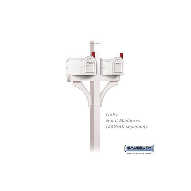 Salsbury Industries Deluxe Mailbox Post - 2 Sided for (2) Mailboxes - In-Ground Mounted - White, 2 of 5