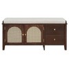PAGED Storage Bench Modern Wooden Shoe Bench with Drawers, Adjustable Shelves, Rattan Doors and Cushion for Mudroom, Entryway - 3 of 4