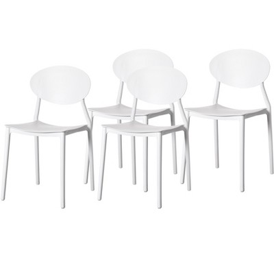 Fabulaxe Modern Plastic Outdoor Dining Chair with Open Oval Back Design