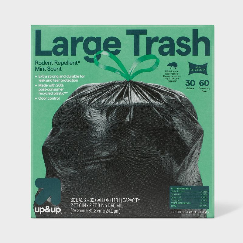 Large Drawstring Trash Bags - Mint Scent - 30 Gallon - up & up™, 1 of 4