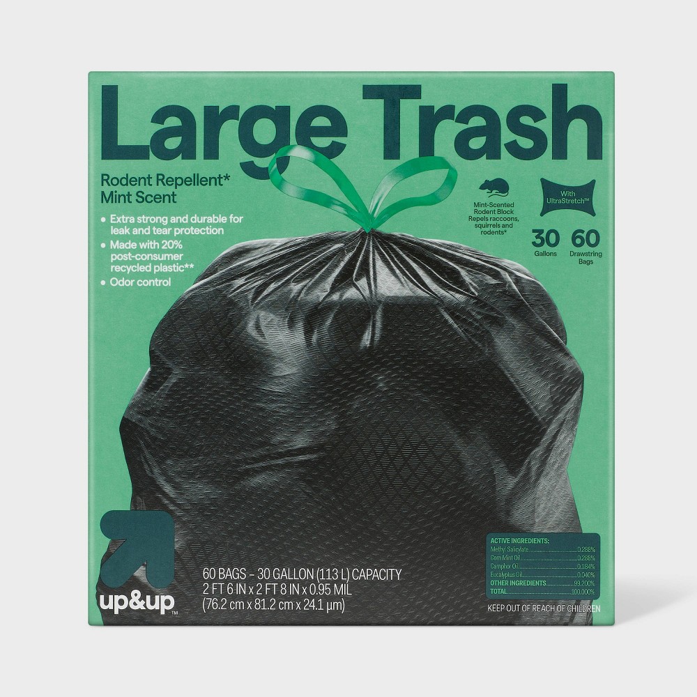 Photos - Ironing Board Large Drawstring Trash Bags - Mint Scent - 30 Gallon/60ct - up & up™