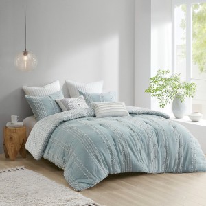 Lyngins Cotton Jacquard Full/Queen Comforter Mini Set, Reversible with Embroidered Stripes & Printed Reverse, Bedding Set with Comforter & Shams - 1 of 4