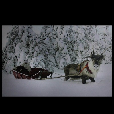 Santa in Sleigh with Reindeer Fiber Optic Canvas Wall Art