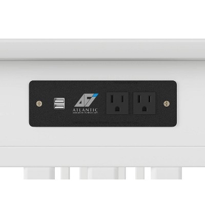 White Solid Wood Desk with Drawer, Power Outlet, and USB Port