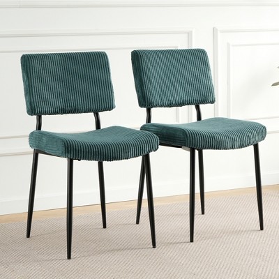 DOMETOUR Modern Simple Dining Chair Fabric Upholstered Kitchen Chairs with Black Metal Legs Set of 2