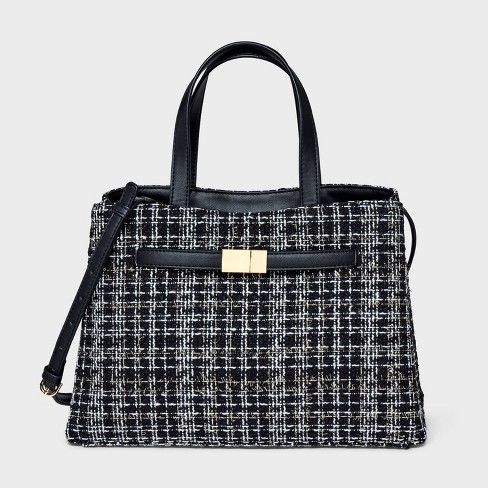 Belted Satchel Handbag A New Day Black Tweed Target