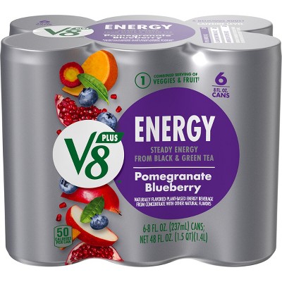 V8 V-Fusion +Energy Pomegranate Blueberry Vegetable & Fruit Juice - 6pk/8 fl oz Cans