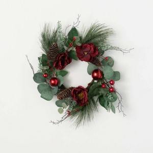 Artificial Eucalyptus And Rose Mini Accent Wreath Multicolor 17" - 1 of 4