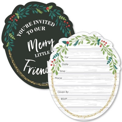 Big Dot of Happiness Rustic Merry Friendsmas - Shaped Fill-in Invitations - Friends Christmas Party Invitation Cards with Envelopes - Set of 12