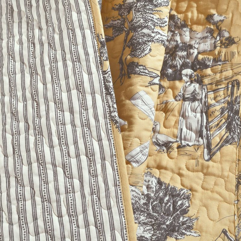 60&#34;x50&#34; Single French Country Toile Cotton Reversible Throw Yellow/Gray - Lush D&#233;cor, 5 of 15