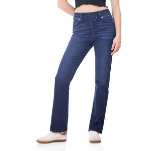 Rekkuna Women's Stretch Straight Leg Jeans – Mid-Rise Pull-On Shaping Denim with Elastic Waistband and 5-Pocket Design - 1 of 4