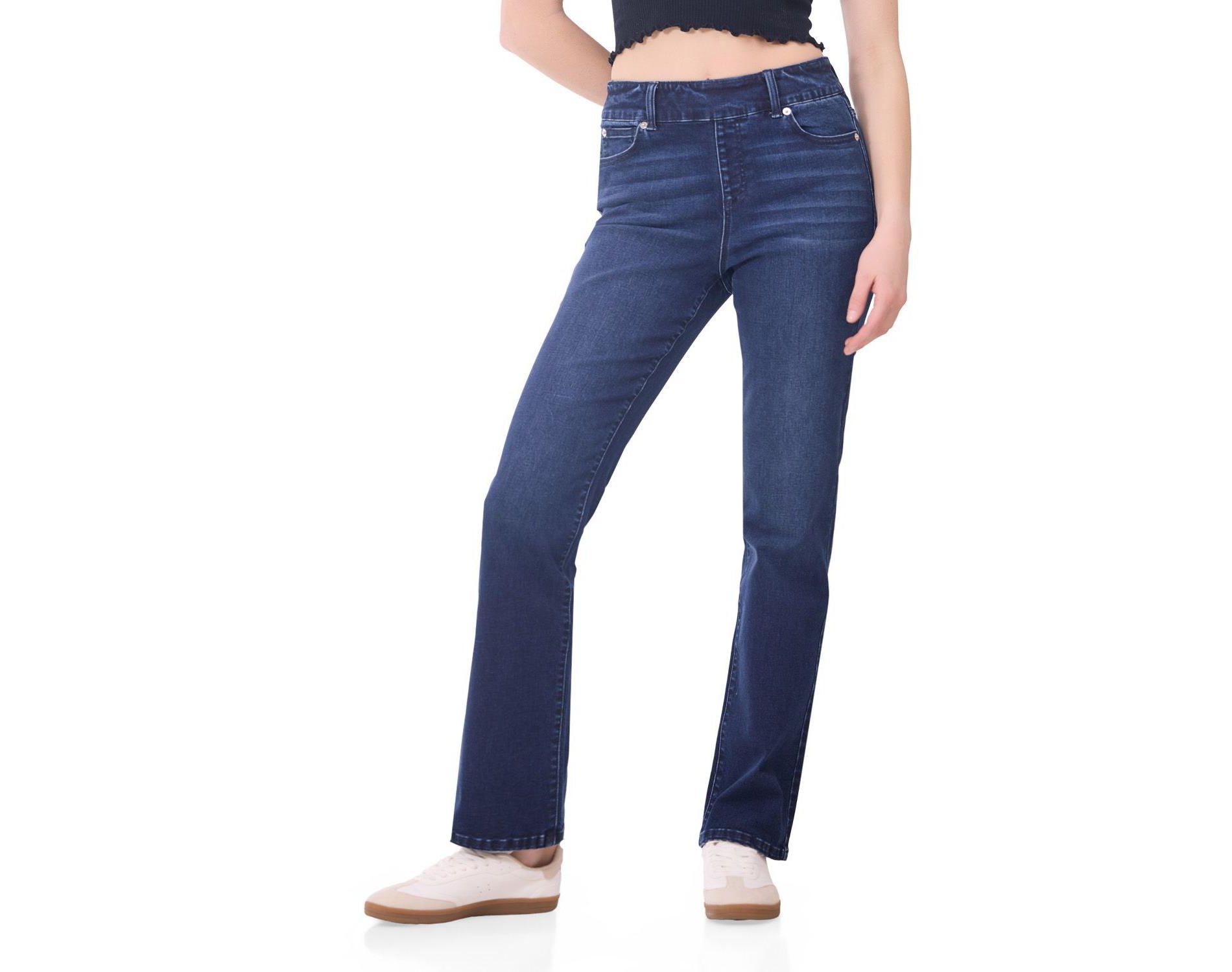 Rekkuna Women's Stretch Straight Leg Jeans – Mid-Rise Pull-On Shaping Denim with Elastic Waistband and 5-Pocket Design