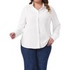 Women's Plus Size Ruffle Stand Collar Long Sleeve Curved Hem Business Work Office Button Down Shirt - Agnes Orinda 1X White - 2 of 4