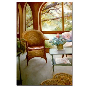 Trademark Fine Art -Wicker Chair and Cyclamen by Michelle Calkins- Canvas Art - 1 of 1