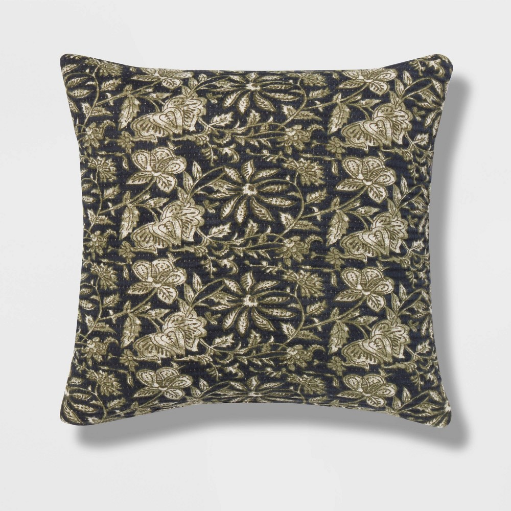 Photos - Pillow Square Double Cloth Printed Decorative Throw  Navy/Green/Cream - Thr