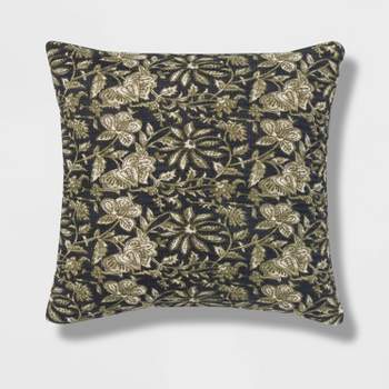 Square Double Cloth Printed Decorative Throw Pillow Navy/Green/Cream - Threshold™