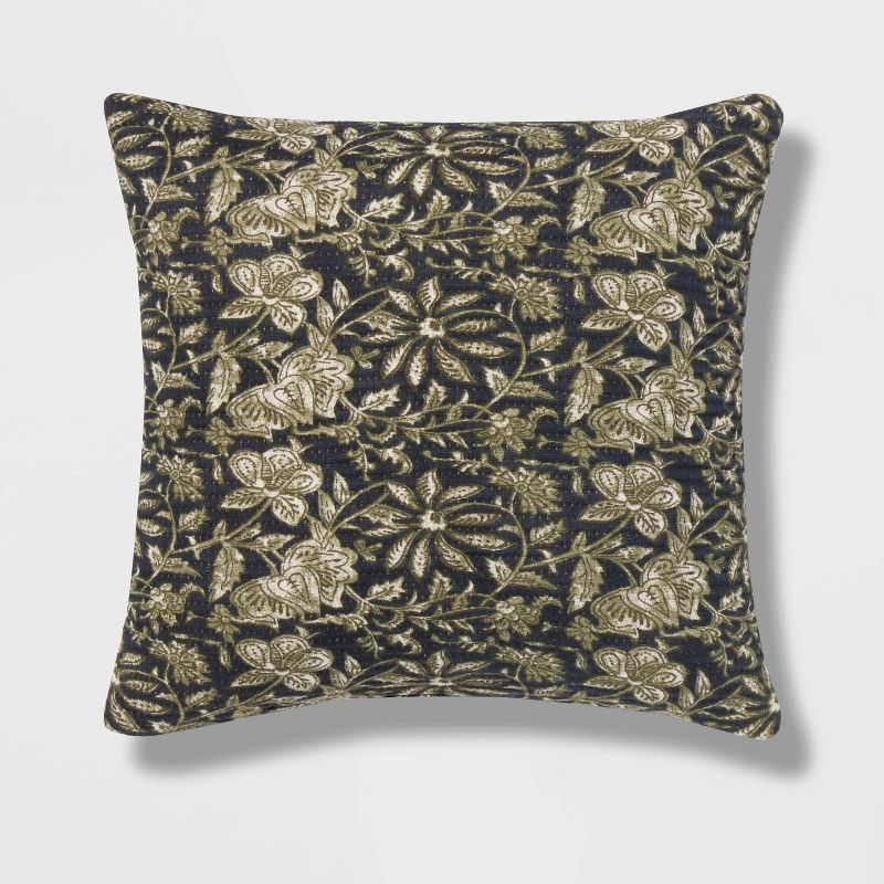 Square Double Cloth Printed Decorative Throw Pillow Navy/Green/Cream - Threshold&#8482;, 1 of 11
