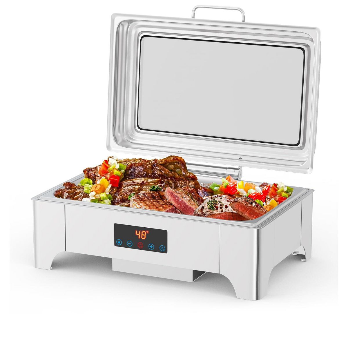9QT Full-Size Electric Chafing Dish Set. Professional roll-top food warmer with precise touch screen thermostat and glass lid for catering - thumbnail 9