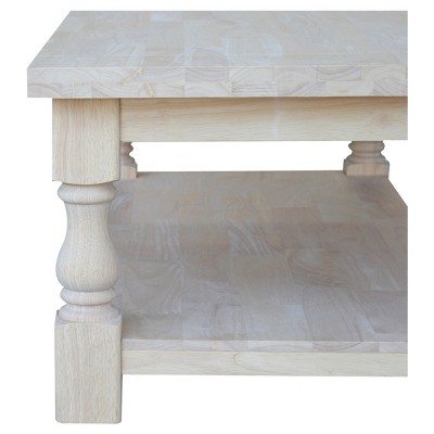 Tuscan Unfinished Solid Parawood Rectangular Coffee Table