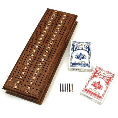 WE Games 3 Track Sprint Cabinet Cribbage Set with Metal Pegs & 2 Card Decks