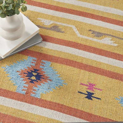 Sunny Tribal Medley 6' x 9' Yellow Cotton & Synthetic Area Rug