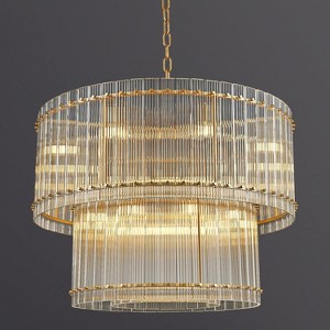 CityFurn 16-Light 37''W Round Tiered Chandelier with Water Ripple Crystal Glass - 1 of 4