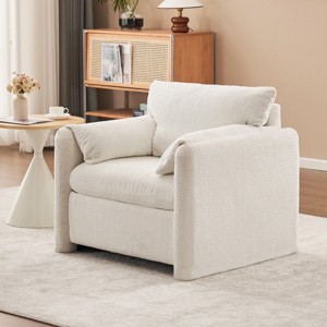 Modern Fixed Sofa Chair,Single Seat Chenille Fabric Upholstered Lounge Chair With Solid Wood Frame,Wooden Bedroom Armrests Chair-Coolbibila - 1 of 4