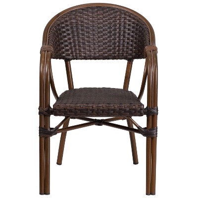 Milano Dark Brown Wicker Dining Chair with Red Aluminum Frame