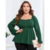 Coolmee Womens Plus Size Peplum Tops Square Neck Puff Long Sleeve Blouses Babydoll Shirts Fall Dressy Casual Clothes - 3 of 4
