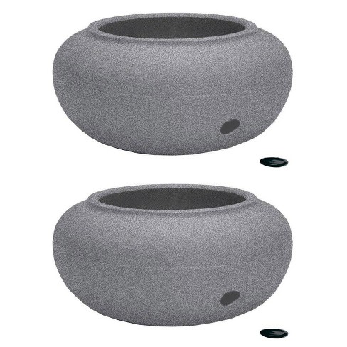 HC Companies RZGH210G21 Modern 21 Inch Decorative Garden Water Hose Storage  Pot with Side Faucet Connection Hole, Granite (2 Pack)