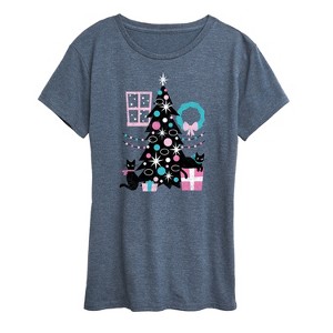 Women's - Instant Message - Christmas Cats, Tree, & Décor Short Sleeve Graphic T-Shirt - 1 of 4