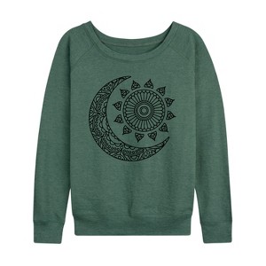 Women's - Instant Message - Mandala Sun And Moon Lightweight French Terry Wide Neck Long Sleeve Graphic Shirt - 1 of 4