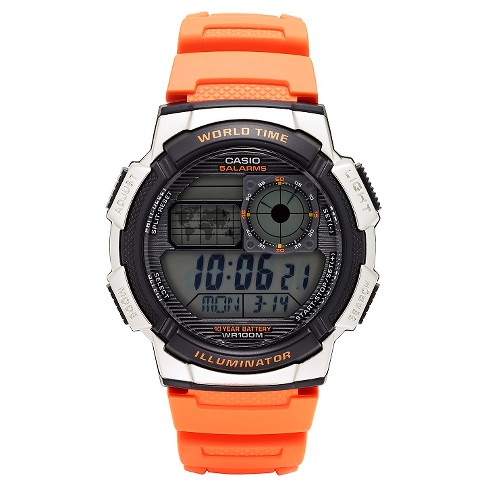 Casio Men's World Time Watch - Orange (AE1000W-4BVCF)