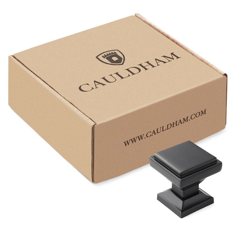 Cauldham Solid Kitchen Cabinet Knobs Pulls (1-1/8" Square) - Transitional Dresser Drawer/Door Hardware - Style S685 - Matte Black, 4 of 6
