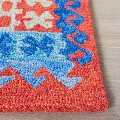Aspen Blue and Red Handmade Wool Geometric Rug