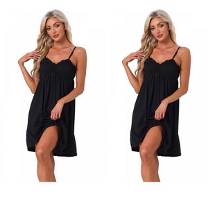INSPIRE CHIC Women's Lingerie Ruffle Sleeveless Soft Nightgown V Neck Chemise Sleepdress - 1 of 4