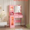 Bedroom Makeup Vanity Desk w/ Mirror and Lights, Vanity Table w/ Charging Station, RGB Lights Wood Dressing Table - 2 of 4