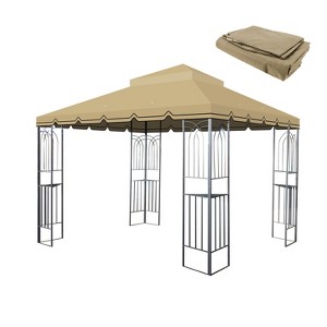 10x12 Ft Outdoor Patio Gazebo Replacement Canopy,Double Tiered Gazebo Tent Roof Top Cover Only(Frame Not Include)-Tan - 1 of 4