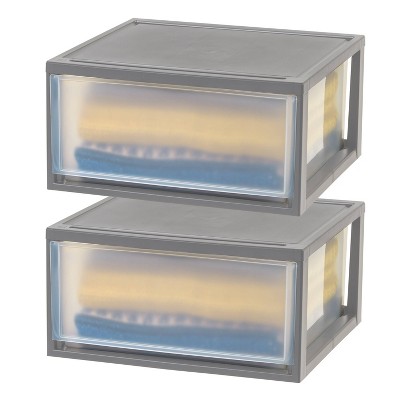 Gray Stackable Plastic Storage Drawers with Clear Fronts, 47 Qt, 2-Pack