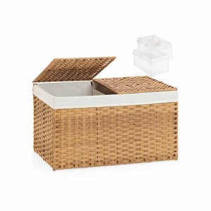 Aoibox Woven Rattan Storage Basket with 2 Separate Lids 17.2 Gallon Foldable Removable Liner Handles 22x13x13.8 Inches - 1 of 4