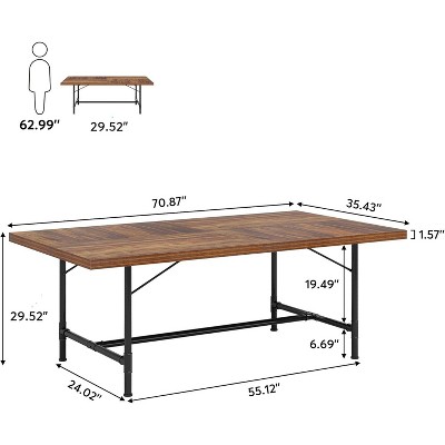 Rustic Brown 6FT Rectangle Conference Table with Metal Frame