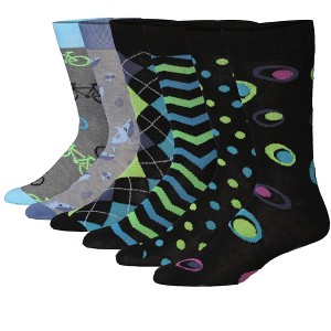 JAMES FIALLO Mens 6 Pairs Fashion Novelty Eclectic Fusion Colorful Patterned Crew Dress Socks - 1 of 4
