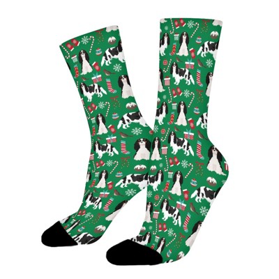 Dsane Cavalier King Charles Spaniel Dog Christmas Women Printed Crew Socks Funny Funky Socks Soft Polyester Novelty Gifts for Artists Men